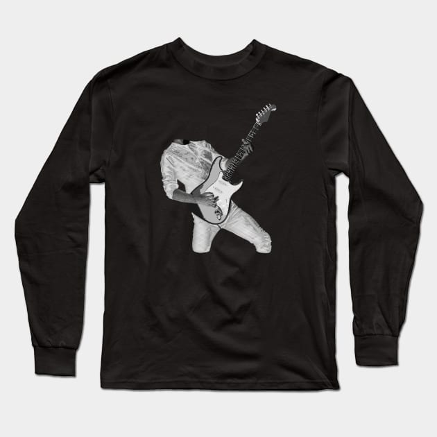 Rock n Roll Guitar Player, Black & White 2 Long Sleeve T-Shirt by Lusy